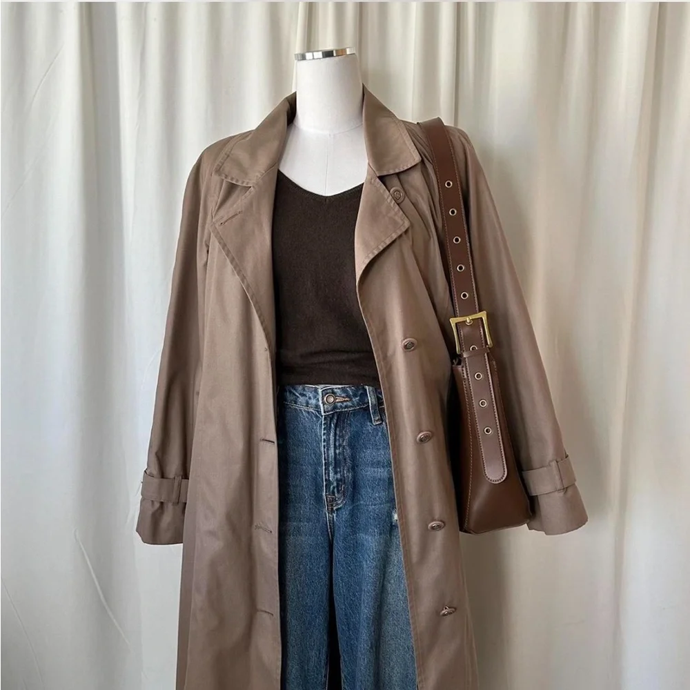 Vintage 1980s London Fog Trench Coat Brown size 14 - Picture 3 of 8